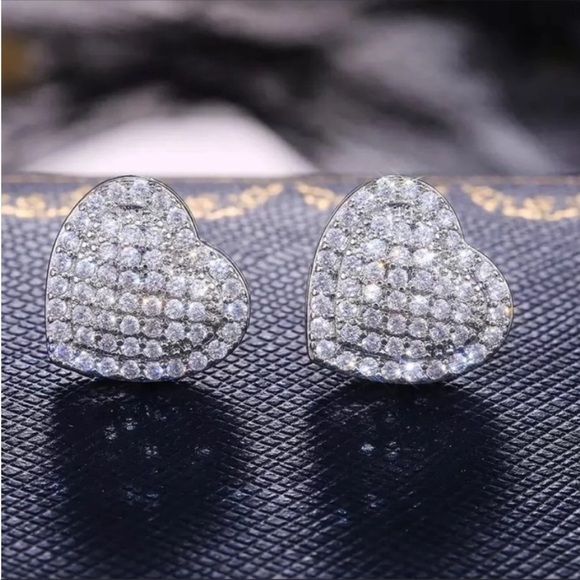 Hearts studded CZ‘s amazing sparkle Iced Earrings Look Amazing White Gold Plated - Picture 6 of 14
